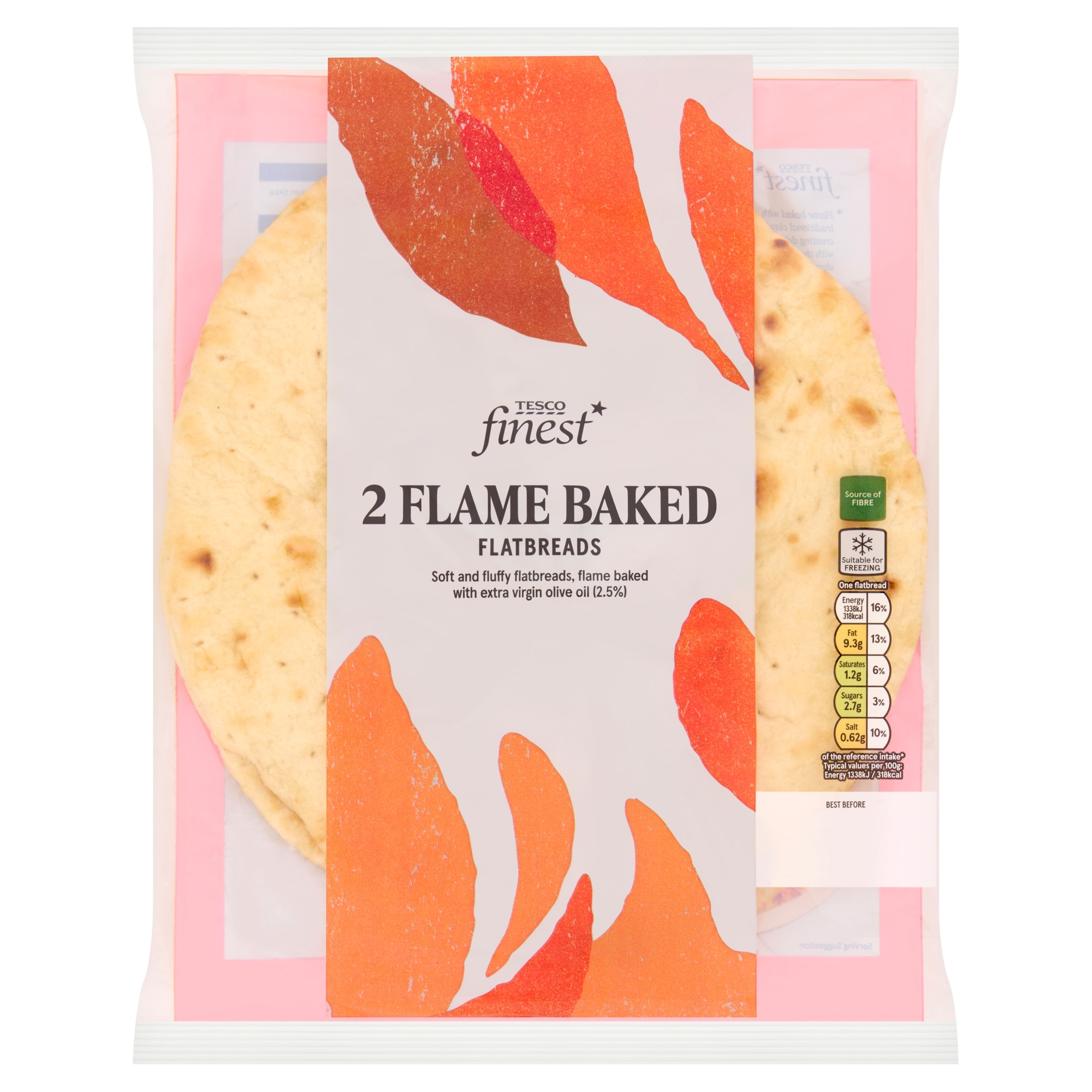 Tesco Finest Flame Baked Flatbreads Plain 2 Pack