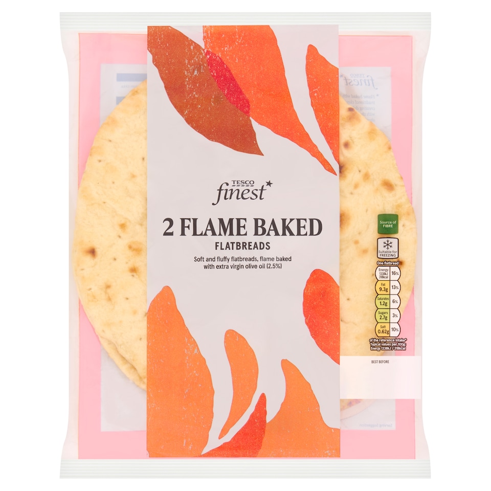 Tesco Finest Flame Baked Flatbreads Plain 2 Pack