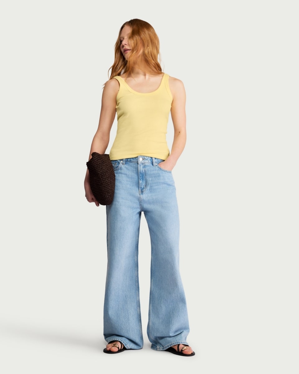 image 1 of F&F Cotton Rich Ribbed Scoop Neck Vest in Yellow