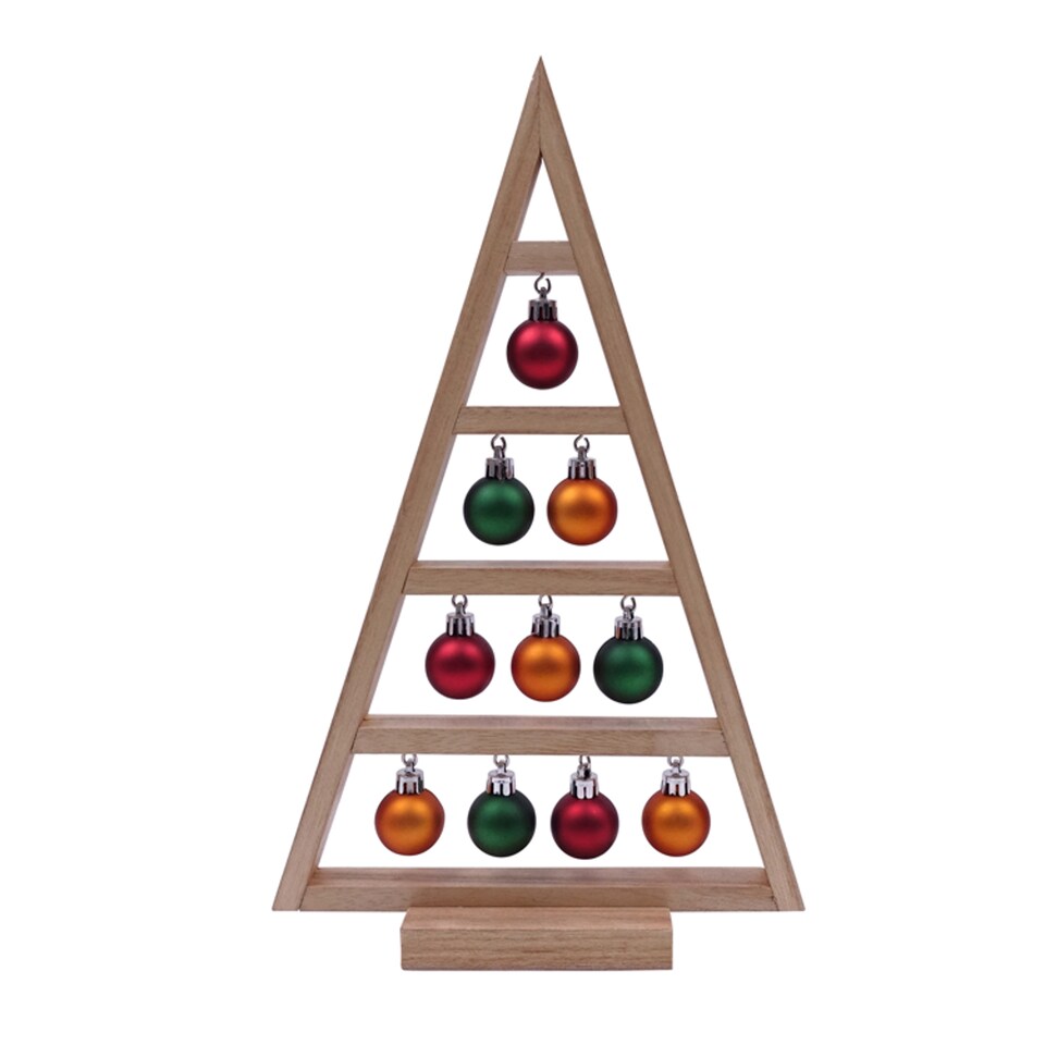 TESCO TRADITIONAL WOODEN TREE WITH BAUBLES