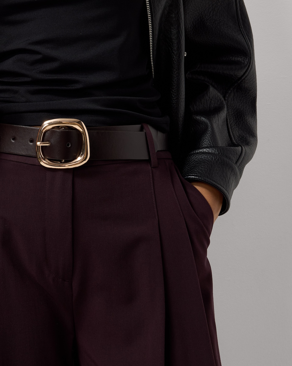 image 1 of F&F Pleated Wide Leg Belted Trousers in Berry