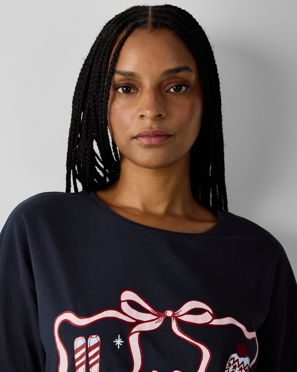 image 1 of F&F Pure Cotton Ski Nightdress in Navy