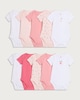 image 1 of F&F Baby 10-Pack Pure Cotton Cherry Print Short Sleeved Bodysuits in Hot Pink