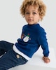 image 1 of F&F Boys Knitted Santa, Reindeer and Snowman Print Jumper in Blue