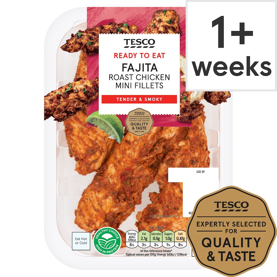 Tesco Fajita Cooked Chicken Breast Mini Fillets 170G