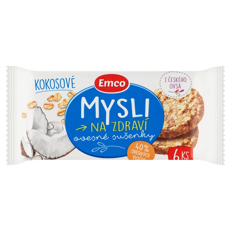 Emco Mysli na Zdraví Ovsené sušienky s kokosom 6 ks 60 g