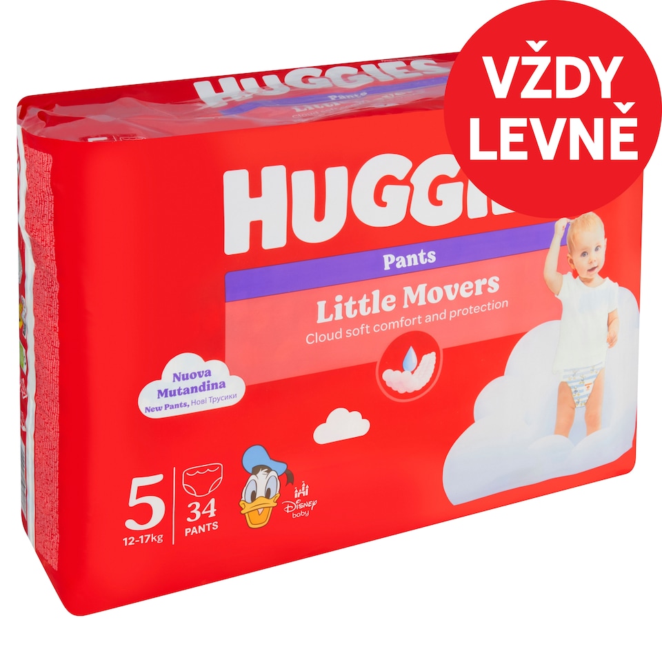 Huggies Little Movers plenkové kalhotky velikost 5 pro děti 12-17kg 34 ks