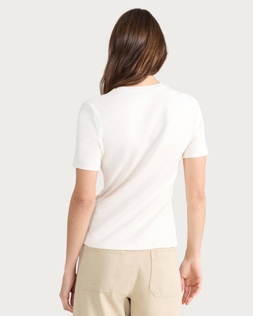image 1 of F&F Pure Cotton Ruched Metal Accent T-Shirt in Cream