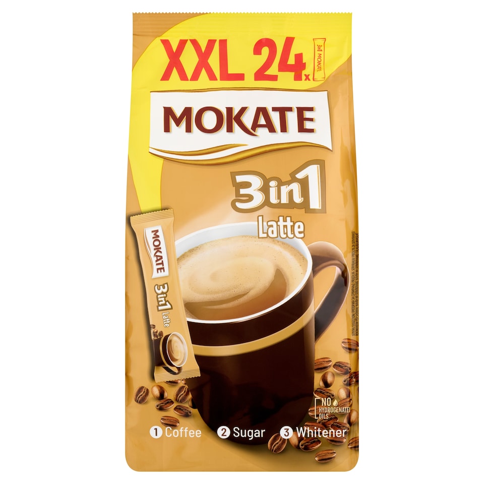 image 1 of Mokate 3in1 Latte Instant Coffee Drink Powder with Whitener and Sugar 24 x 15 g (360 g)
