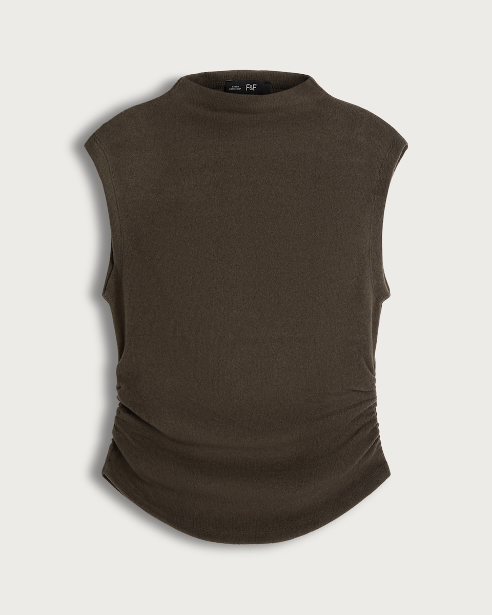 image 1 of F&F High Neck Ruched Side Vest in Olive