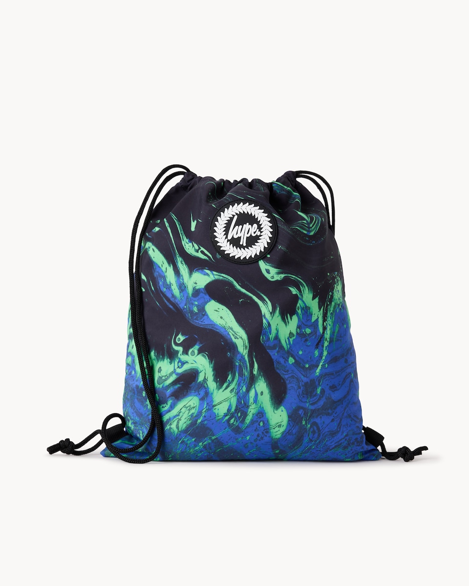 image 1 of Hype Printed Drawstring Bag in Multi Blue