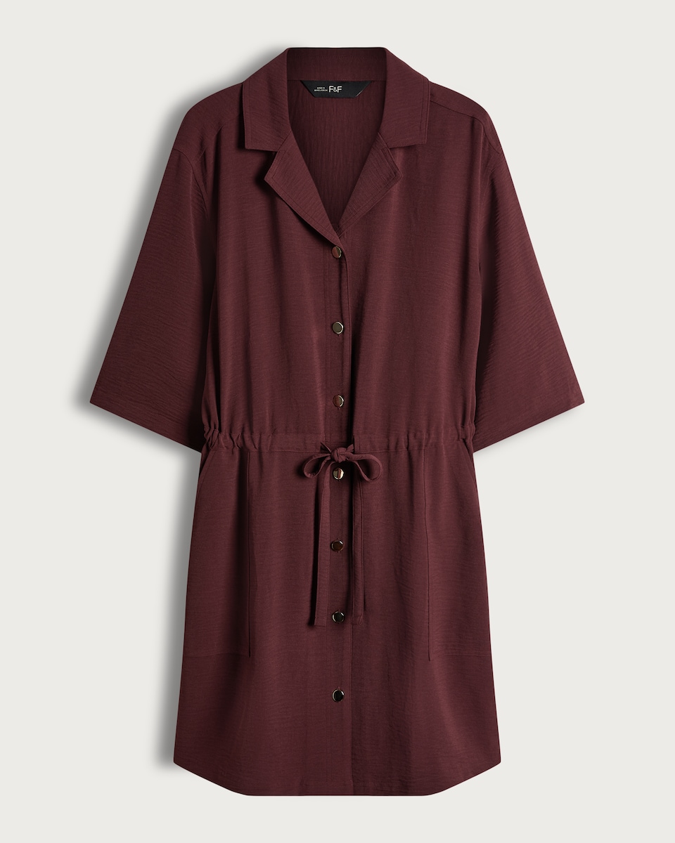 image 1 of F&F Button Through Collared Shirt Dress in Burgundy