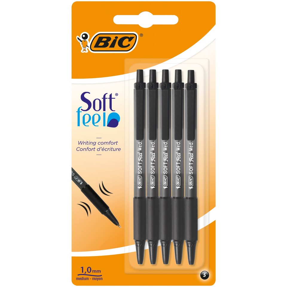 image 1 of Bic Soft Feel Rectractable Black 5 Pack