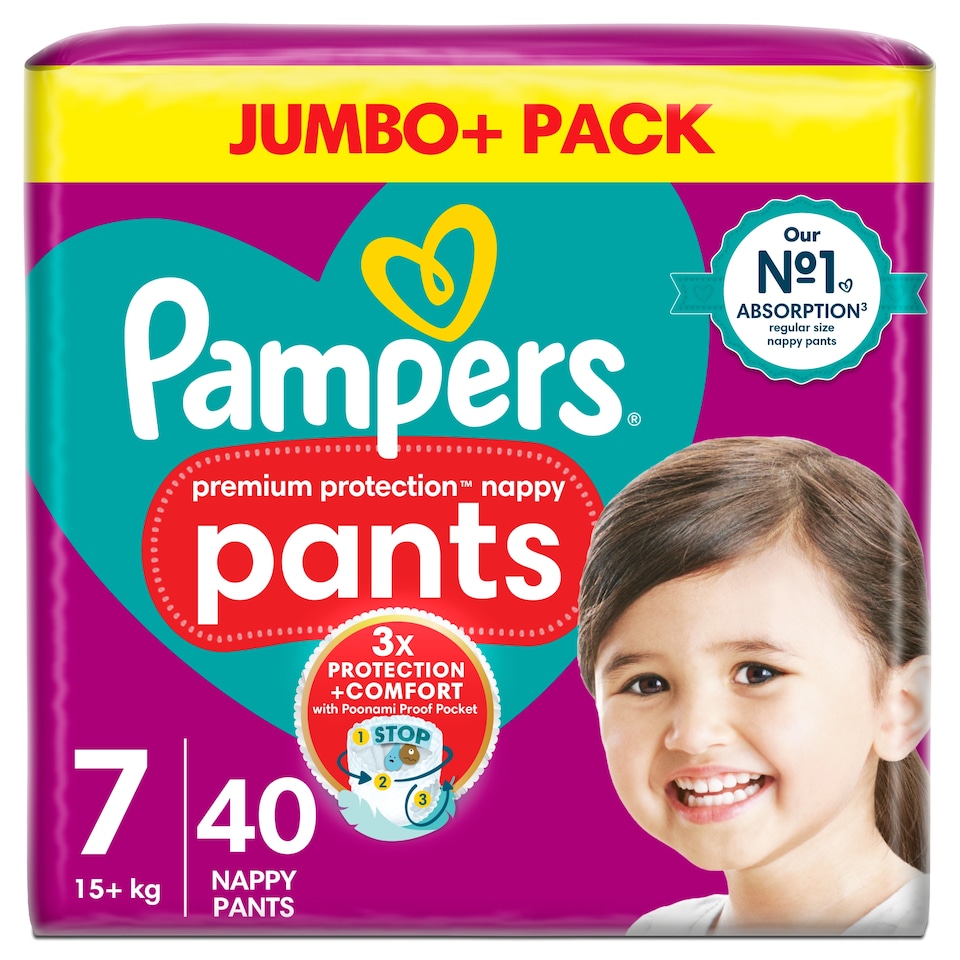 image 1 of Pampers Premium Protection Nappy Pants Jumbo Pack Size 7 40 Pack