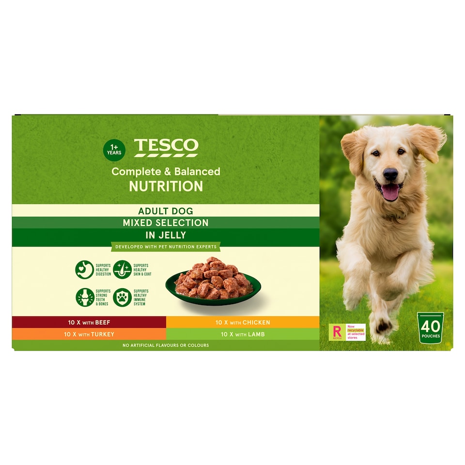 Tesco Adult Dog Mixed Selection in Jelly Pouches 40 x 100g