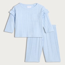 F&F Baby Cosy Textured Ruffle Top and Trousers Set in Blue