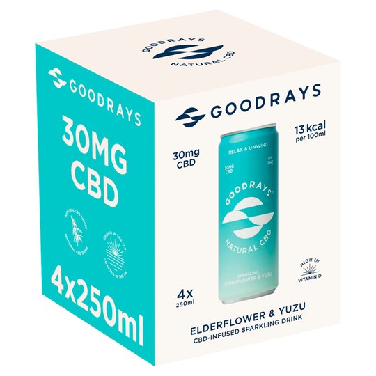 Goodrays Natural Cbd Elderflower & Yuzu Drink 4 X 250Ml Tesco Groceries