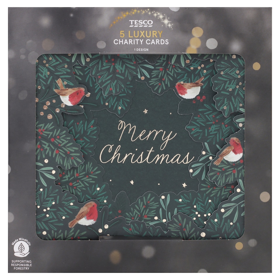 Tesco Luxury Green Foliage Christmas Cards 5 Pack