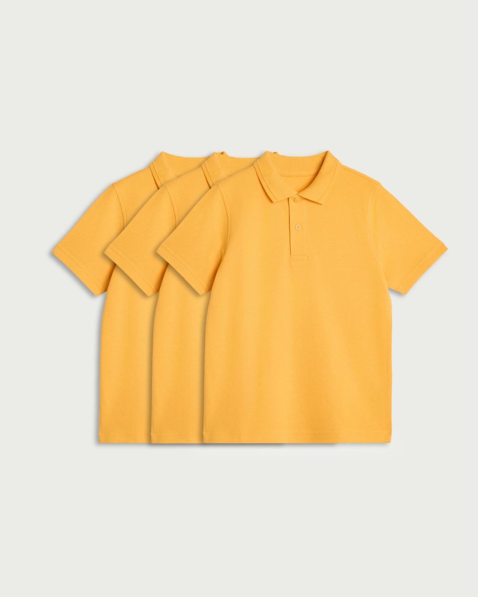 image 1 of F&F School Boys 3-Pack Pure Cotton Regular Fit Polo Shirts in Yellow