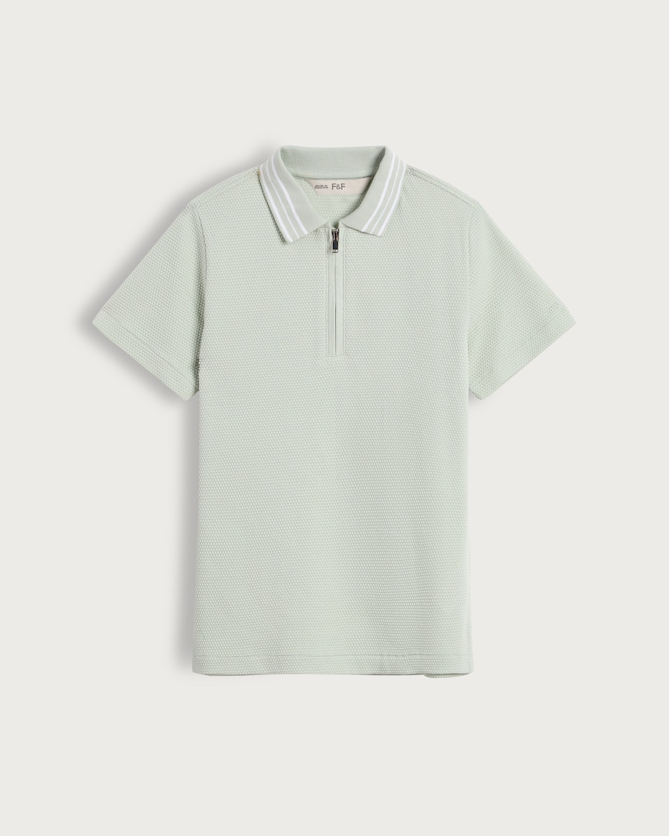 image 1 of F&F Boys Cotton Rich Textured Striped Polo Shirt in Mint