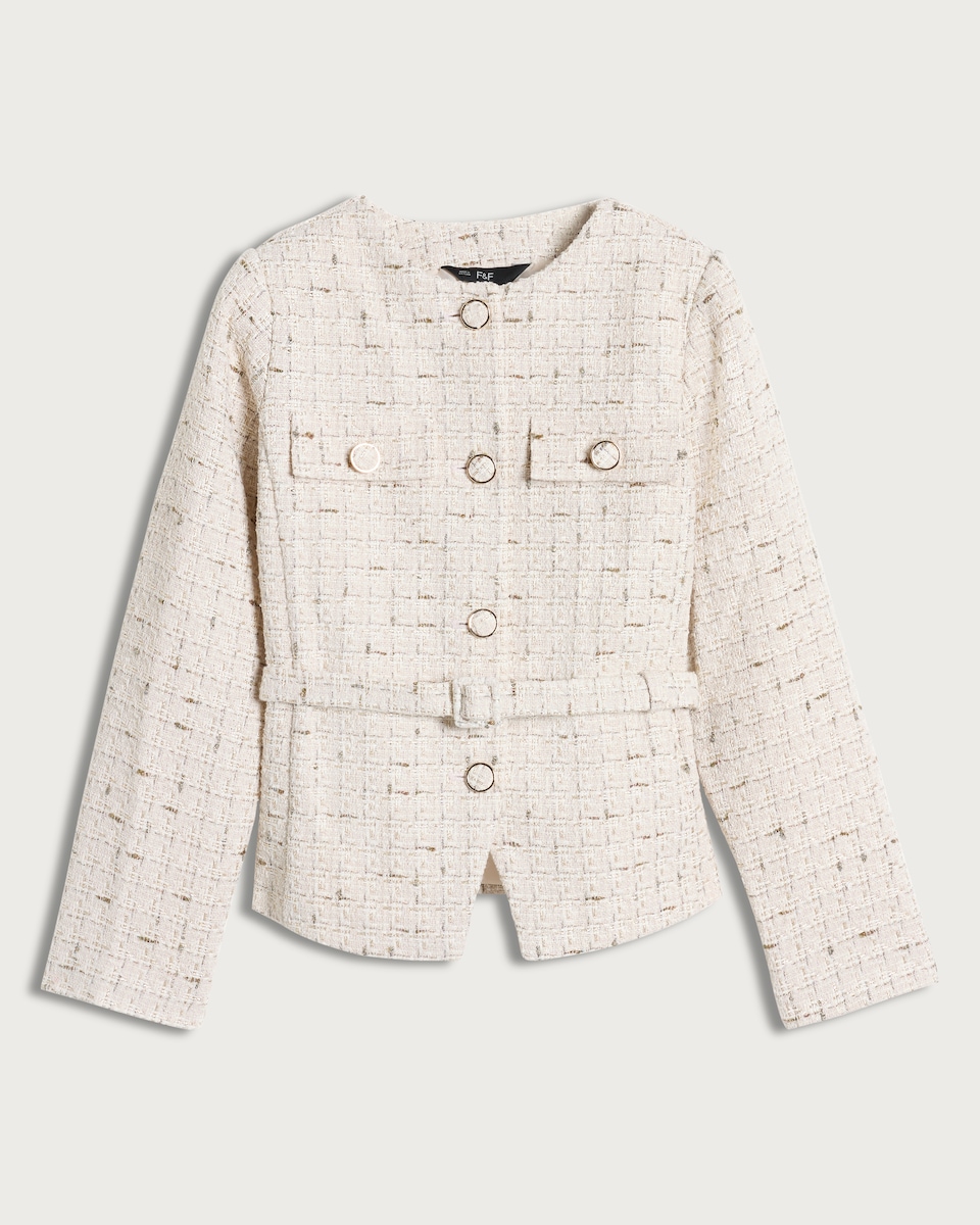 image 1 of F&F Boucle Textured Belted Co-ord Jacket in Cream