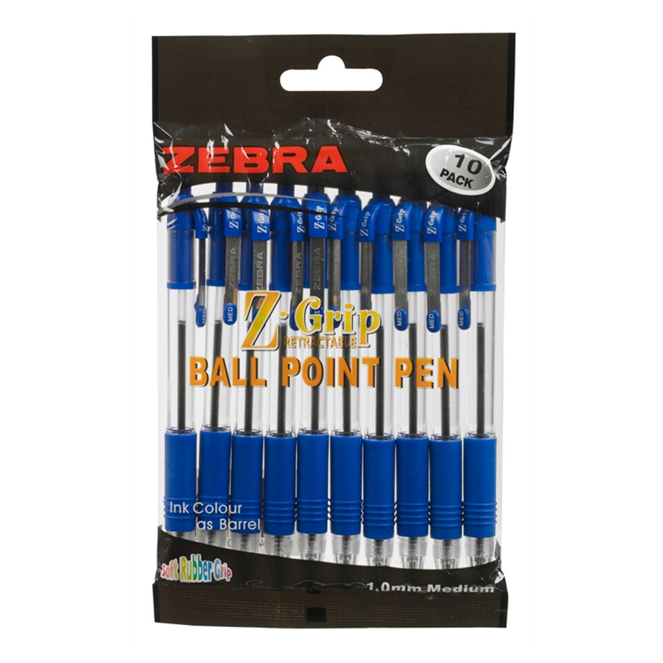 Zebra Grip Ballpoint Pens Blue 10 Pack