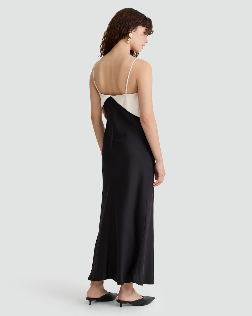 image 1 of The F&F Edit Satin Bow Detail Strappy Slip Dress in Black