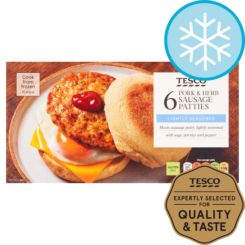 Tesco Pork & Herb Sausage Patties 6 Pack 342g