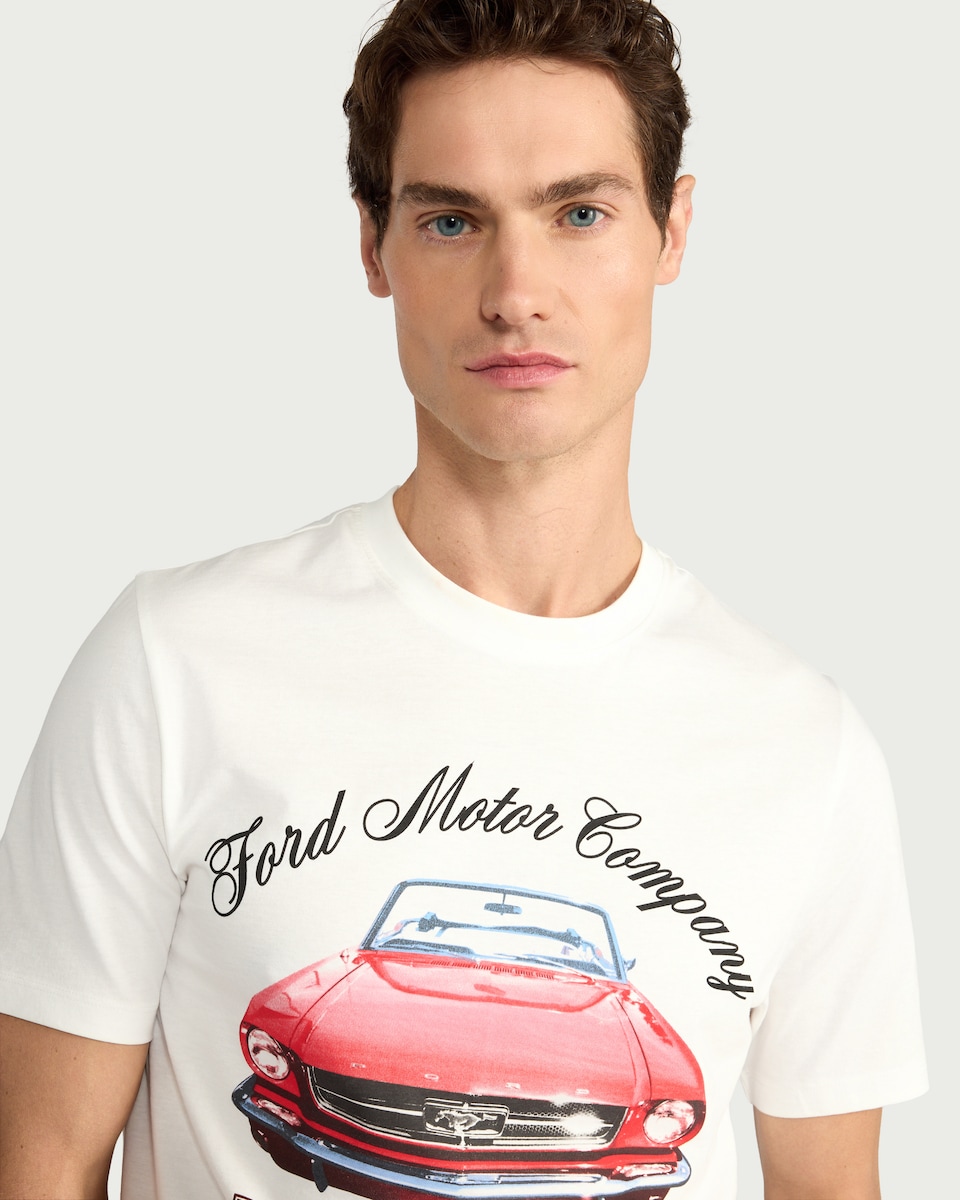 image 1 of Ford Mustang Pure Cotton Print T-Shirt in White