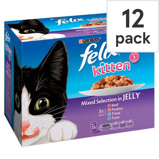 Felix Pouch Kitten Mixed Selection In Jelly 12X100g Tesco Groceries