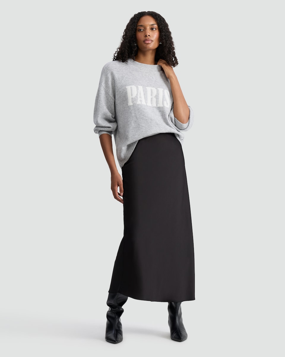 image 1 of F&F Knitted Paris Slogan Jumper with Wool in Grey