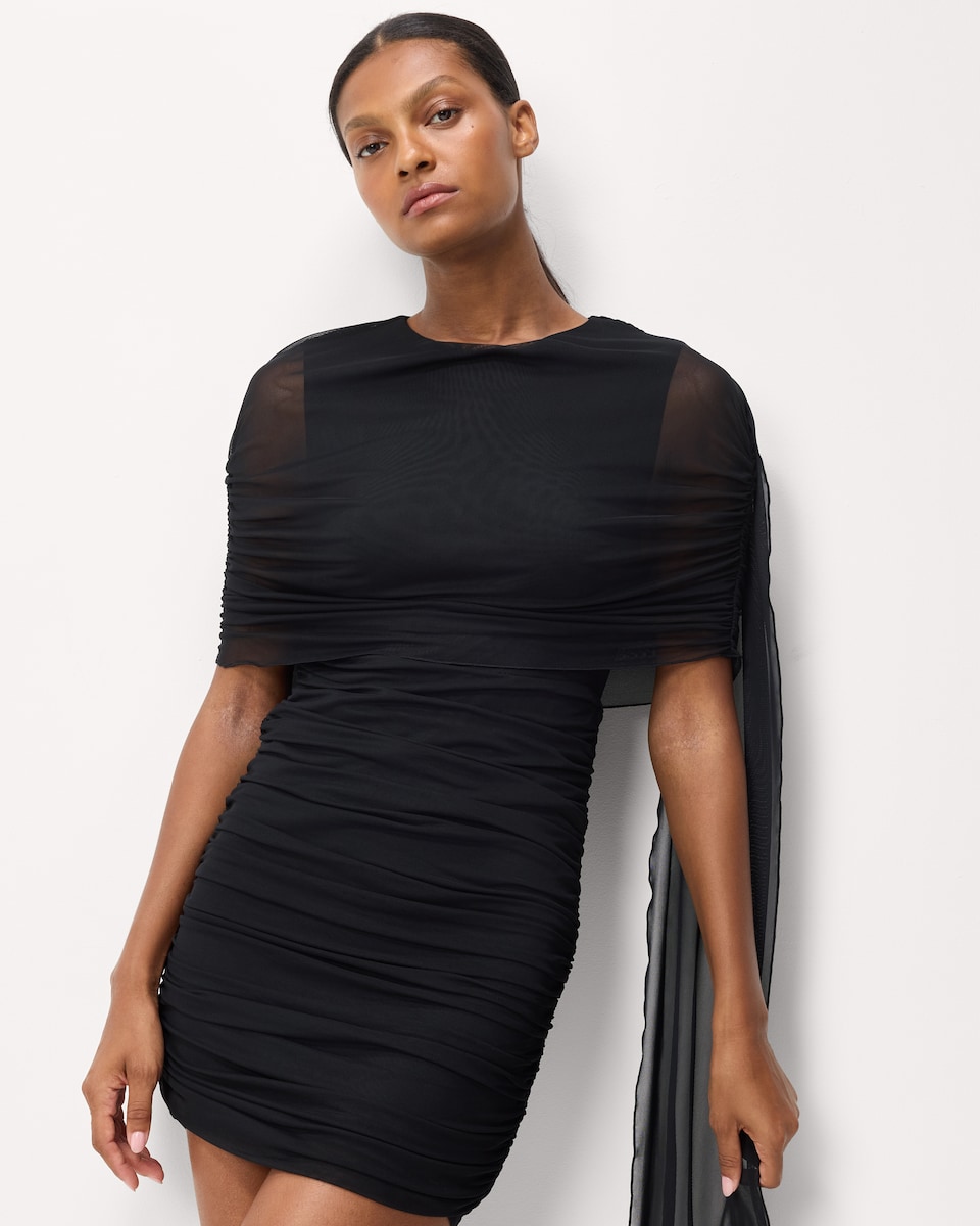 image 1 of F&F Ruched Draped Mini Dress in Black
