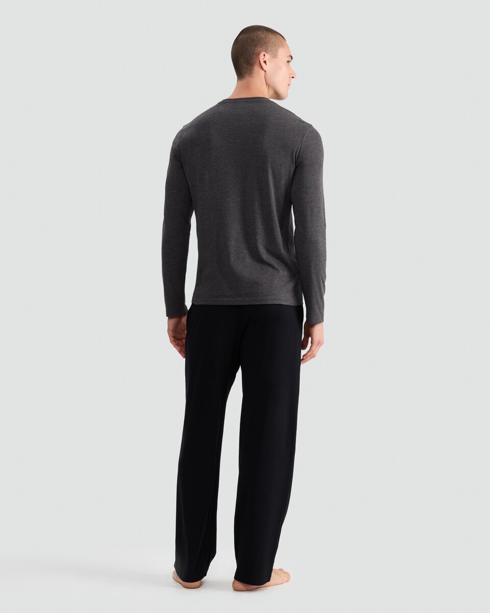 image 1 of F&F Cotton Rich Long Sleeved Top and Trousers Pyjama Set in Grey