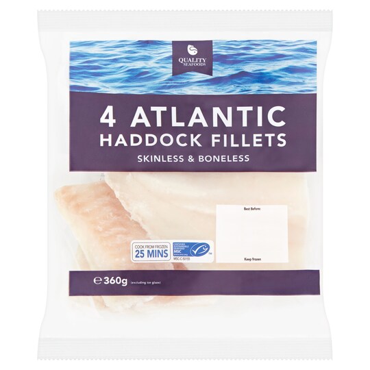 Quality Seafoods 4 Atlantic Haddock Fillets 360G - Tesco Groceries