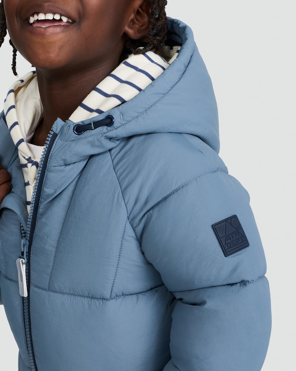 image 1 of F&F Boys Hooded Puffer Jacket in Blue