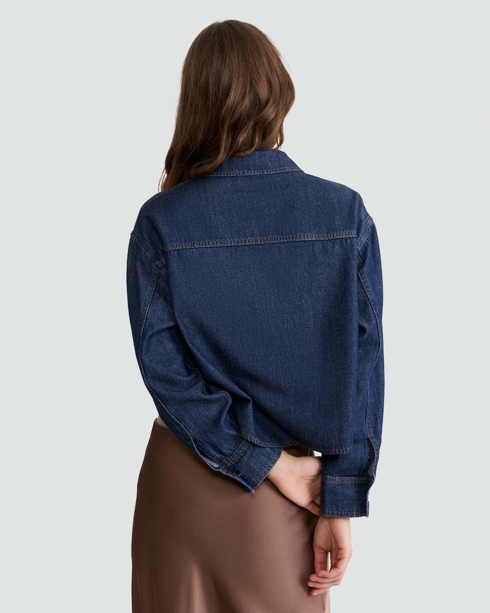 image 1 of F&F Cotton Rich Denim Button Up Co-ord Shirt with Lyocell in Navy