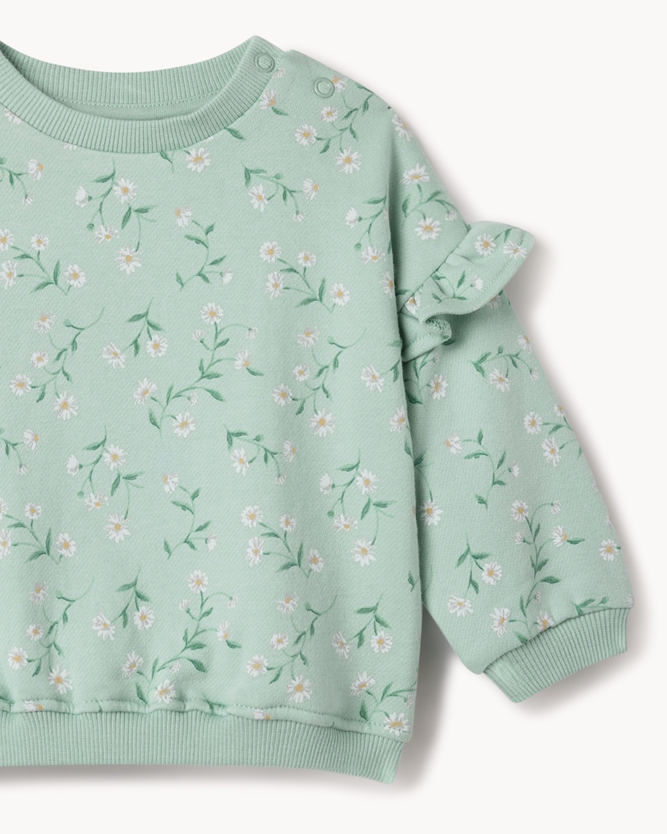 image 1 of F&F Baby 2-Piece Cotton Rich Floral Sweatshirt and Leggings Set in Mint