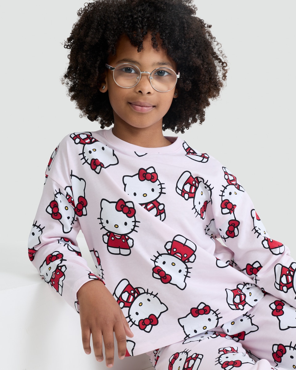image 1 of Hello Kitty Print Pyjama Set in Pink