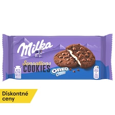 Milka Sensations Cookie Oreo kakaové sušienky s kúsky mliečnej čoko. ,náplňou s vanil. prích. 156 g