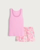 image 4 of F&F Cotton Rich Leaf Print Textured Vest and Shorts Pyjama Set in Hot Pink