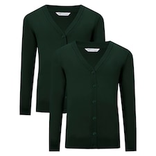 F&F School Unisex 2-Pack Pure Cotton V-Neck Cardigan in Green