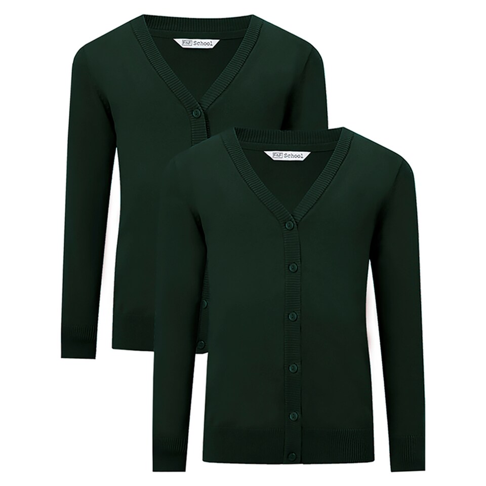F&F School Unisex 2-Pack Pure Cotton V-Neck Cardigan in Green