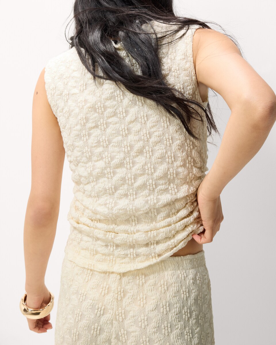 image 1 of F&F Textured Lace Co-ord Top in Cream