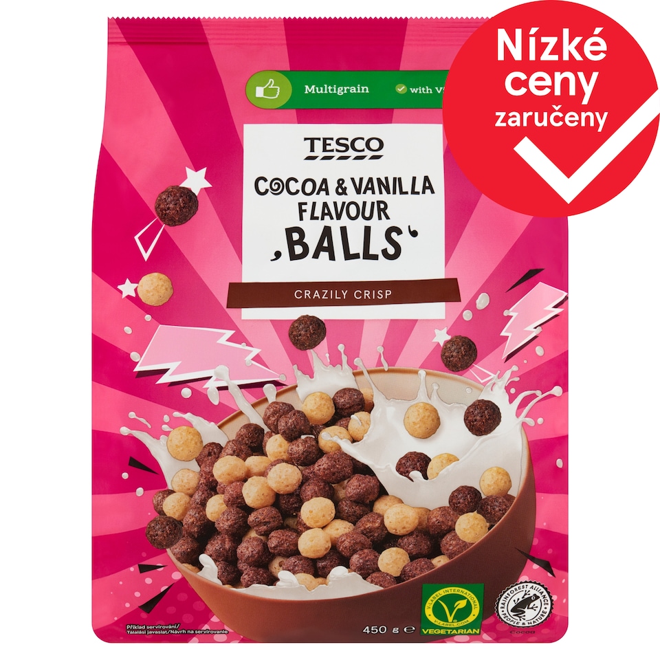 Tesco Směs cereálních kuliček s kakaovou a vanilkovou příchutí 450g