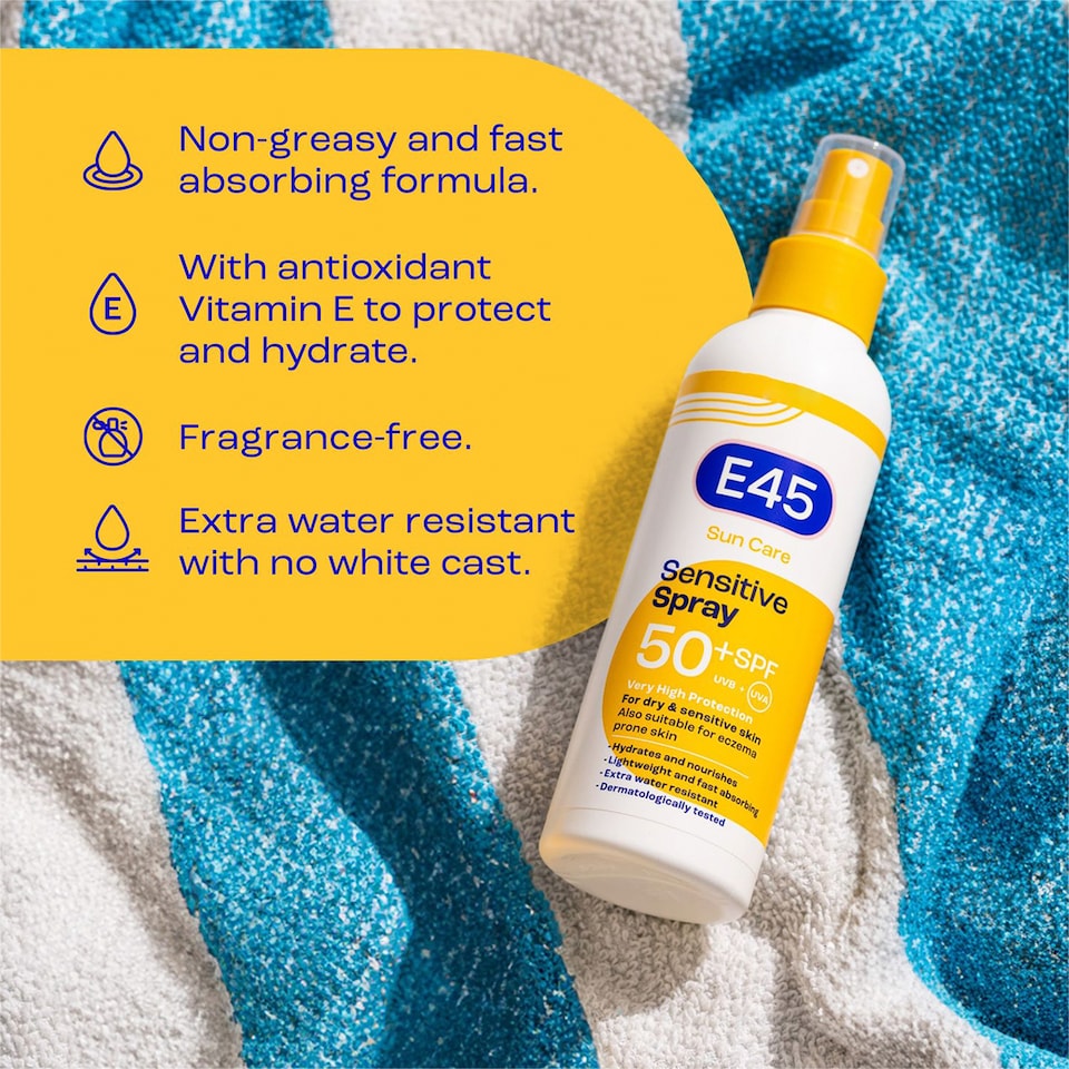 image 1 of E45 Sun Care Sensitive Sun Cream Spray SPF50+ 180ml