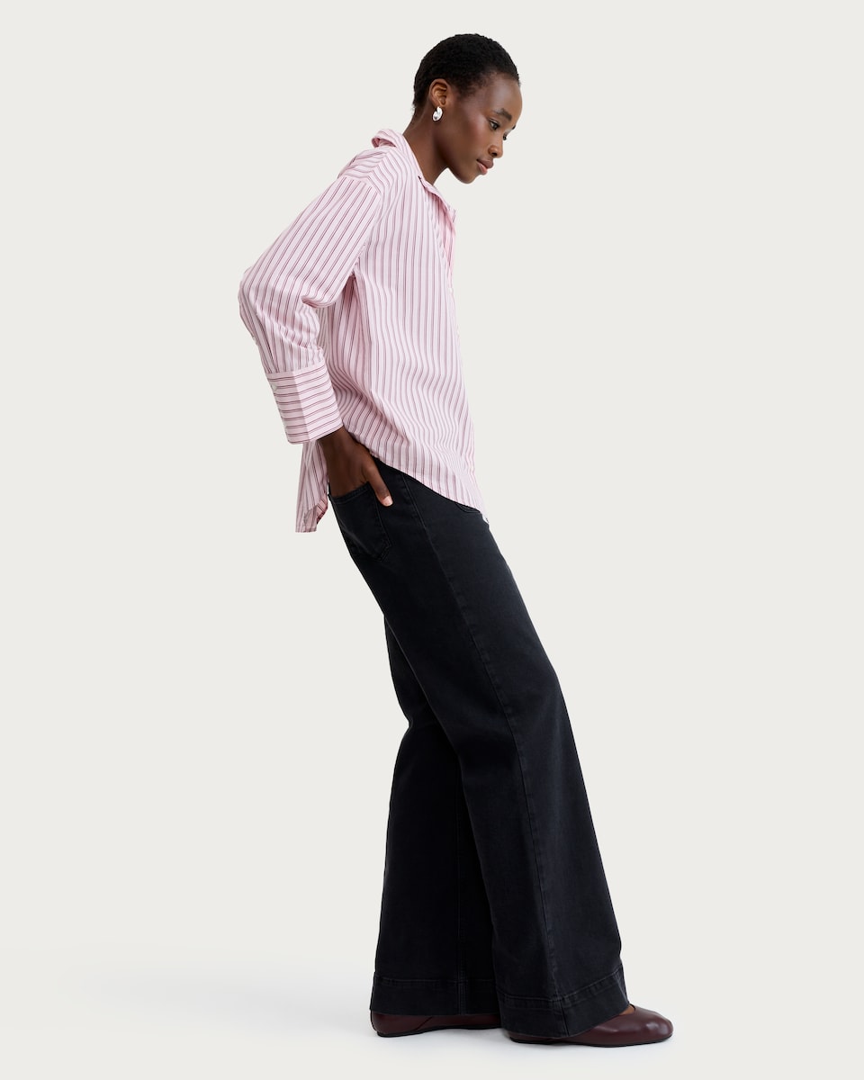 image 1 of F&F Cotton Rich Stripe Print Button Up Oversized Fit Shirt in Multi Pink