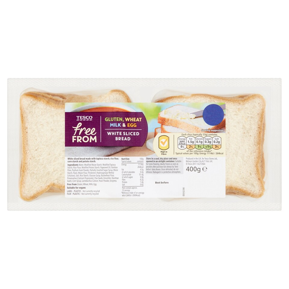 Tesco Free From White Sliced Bread 400G