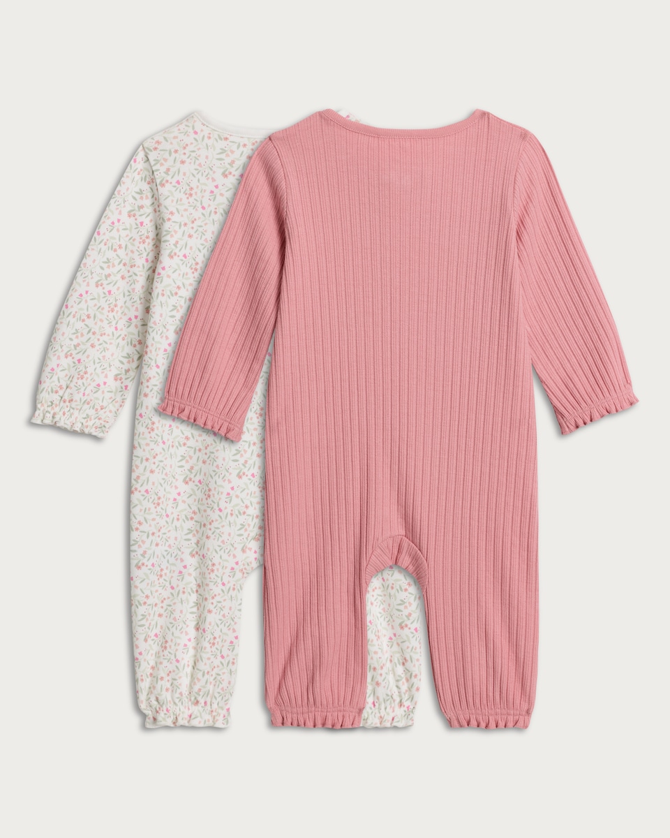 image 1 of F&F Baby Cotton Rich 2-Pack Zip Up Rompers in Pink