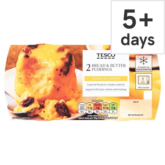 Tesco 2 Pack Bread & Butter Pudding 2 X 120G Tesco Groceries