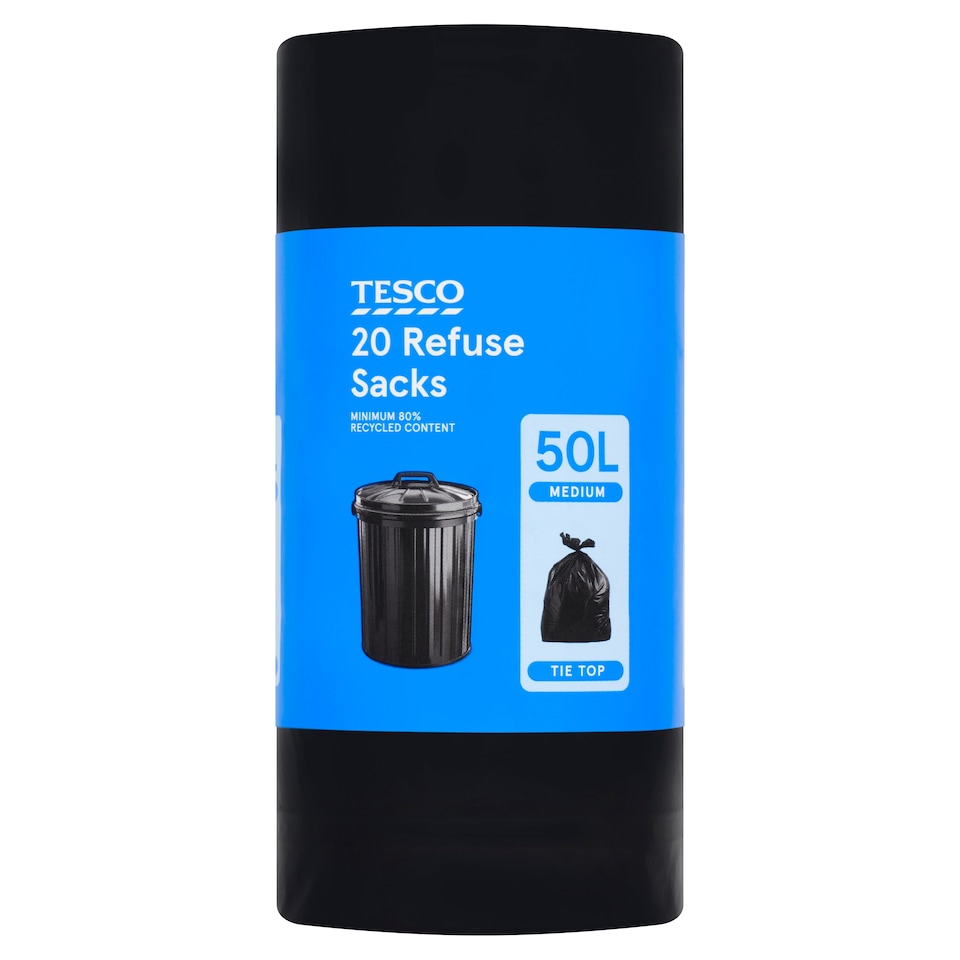 TESCO 20 TIE TOP REFUSE BAG 50L
